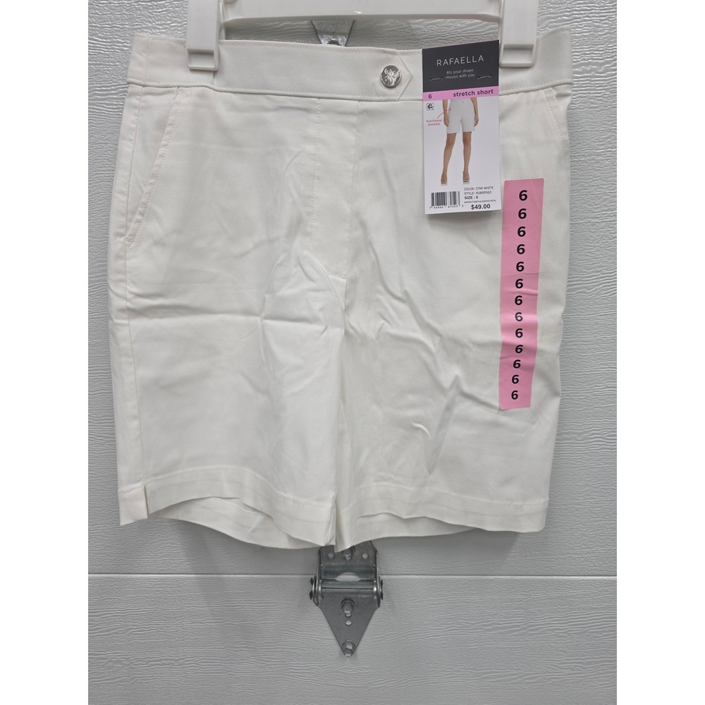 Rafaella Women Star White Stretch Shorts Size 6 Functional Pockets RSBSF063 NWT